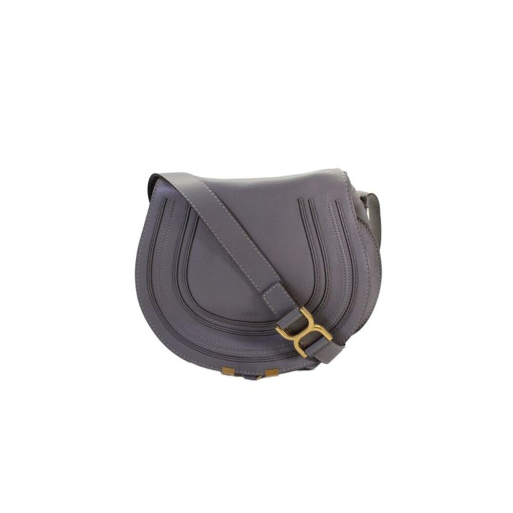 Chloe Womens Leather Marcie Saddle Crossbody Handbag Gray